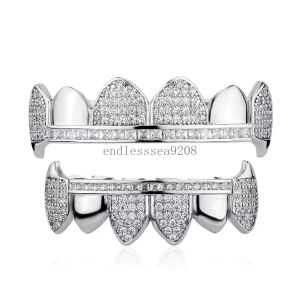 Geel Wit Vergulde Grillz Dental Grills CZ Diamond Bretels Tanden Hip Hop Persoonlijkheid Vrouwen Mannen Sieraden