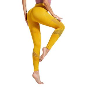 Gele trainings panty's Fashion Hollow Out Pink Leggings Black Casual Fitness Pants Yoga Jogging Sport Wear H1221