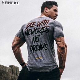YeMeKe Mannen Korte Mouw Katoenen T-shirt Zomer Casual Mode Gyms Fitness Bodybuilding T-shirt Mannelijke Slanke Tees Tops Kleding 210629