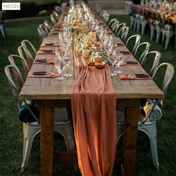 YEPQZQ décoration de table de mariage chemin de rouille serviettes en gaze de coton en terre cuite décorations de noël naturelles pour la maison 220615