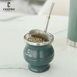 L'ensemble Yerba Mate Gourd comprend une tasse à thé en acier inoxydable à double paroi et un séparateur de thé Bruch de nettoyage de paille Bombilla Mate 240119