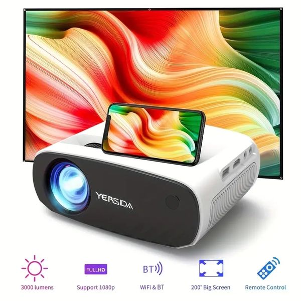 YERSIDA BL128 WIFI Mini Projecteur Smart Support 1080P Full HD Film Portable Proyector LED Projecteurs Bluetooth Compatible avec Android/iOS/Windows