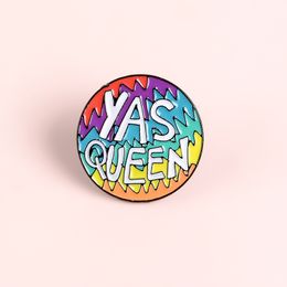 YES QUEEN Enamel Custom Rainbow Round Brooches Backpack Clothes Lapel Fun Badge Gift Kids Friends