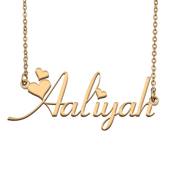 Collar con nombre de Aaliyah para mujer, colgante con placa con nombre personalizado, regalo de cumpleaños para niñas, joyería para mejores amigos para niños, acero inoxidable chapado en oro de 18k