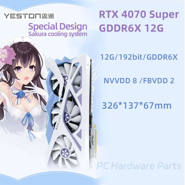 Yeston Nvidia GeForce RTX4070 Super- 12G D6X carte graphique FBVDD2 192Bit 16 broches * 1 carte vidéo GDDR6X GPU pour 7800x3d