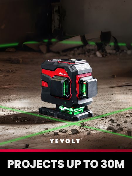 YEVOLT YVGLL4XS12TB2DP Kit de niveau laser à faisceau vert 3-Plan