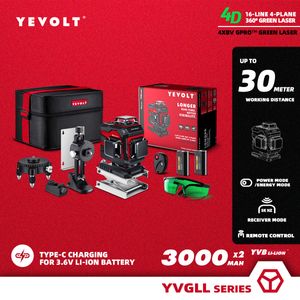 YEVOLT YVGLL4XS16B2DP 4-Plane Green Beam Láser Kit 4D 16-Línea 360 3.6V 3000MAH Batería Autodelante Herramientas eléctricas Medidas eléctricas