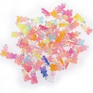 YEYULIN 100 Pcs Candy Bear Leuke Hars Charms DIY Patch Bevindingen Gummy Oorbellen Sleutelhanger Ketting Hanger Sieraden Decor Accessoire 210720