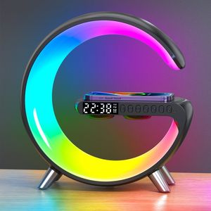 YEZHOU Smart luide Retro Bluetooth-luidspreker met draadloze telefoonoplader Nachtkastje Kleine nachtlamp Zonsopgang Wake-up Light Geluidsopname 238j