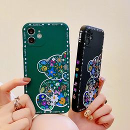 YEZHOU2 Coque de téléphone de luxe pour Samsung S20 S21 S22 ULTRA Plus Flower Bear Phone Case S21 FE Impression latérale Souple Fine Trou Housse de protection tout compris