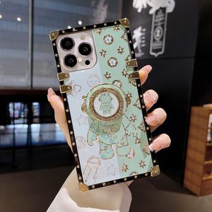 Yezhou2 Designer uniek telefoonhoesje voor iPhone 14 13 12 11 Pro Max Apple schattige ruimte astronauten geëlektroplateerd vierkant met standbeschermende deksel