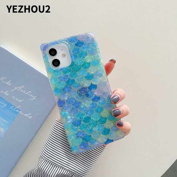 YEZHOU2 coque de téléphone design bling pour Samsung S21ultra note20 Iphone13 Gradient Color Scale Square Pattern All-Inclusive Apple 12 Coque de protection