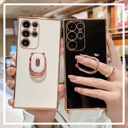 YEZHOU2 funda de teléfono cuadrada de moda para Samsung S23 S22 S21 ultra Funda de teléfono Soporte de anillo de oso lindo Galvanoplastia Todo incluido Nueva cubierta protectora A52 A33