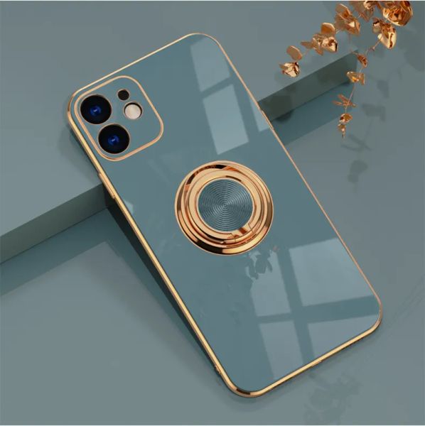 YEZHOU2 Cajas de teléfono celular con marco de galvanoplastia dorada Cubierta magnética de lujo con soporte de anillo de metal para iPhone 13 12 11 Pro Max X XR XS 6s 7 8 Plus