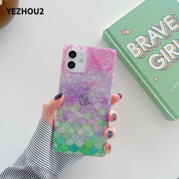 YEZHOU2 coque de téléphone rose pour Samsung S21ultra note20 ultra Iphone xr 13 Gradient Color Scale Square Shell Pattern All-Inclusive Apple 12 Coque de protection