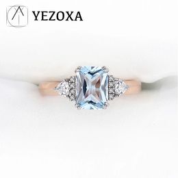 Yezoxa 1ct véritable ciel bleu topaze 925 argent sterling 14k placage en or rose 3 anneau de pierre pour les femmes taille 5 6 7 8 9 231221