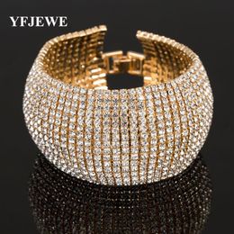 YFJEWE, joyería de moda con diamantes de imitación para mujer, pulsera clásica de lujo con eslabones pavé de cristal, brazalete, accesorios para fiesta de boda B122272z