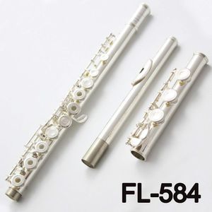 FL-584 Professionele concertfluit 17 holes C Toon open verzilverde prestatie Muziekinstrumenten fluit met case, schoonmaak doek