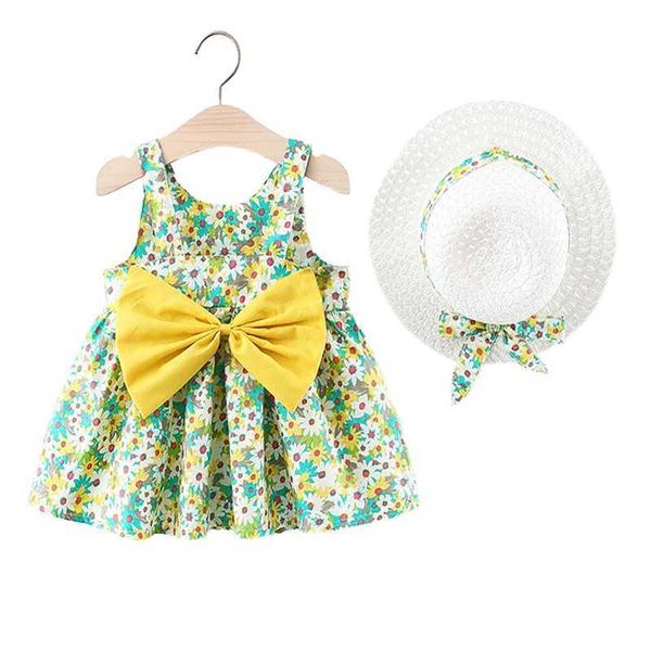 Yg Marca Ropa para niños Venta al por mayor 2021 Nuevo Arco Princesa Falda Bebé Suspender Falda 1-3 años Verano Precioso Vestido de niña Q0716