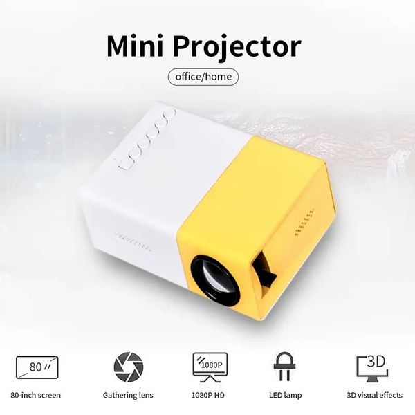 Mini projecteur HD YG300 US jaune et noir et blanc/bleu/blanc, projecteur changez votre expérience de camping-car/cinéma/home cinéma en plein air chargeant HDMI,