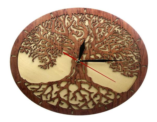 Yggdrasil arbre de vie horloge murale en bois géométrie sacrée magie arbre décoration intérieure silencieuse cuisine murale mural housemarming cadeau 22606370