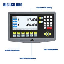 YH800-2 2 eje LCD DRO Digital Reading Display 9 Lenguaje AC90-260V y 2 piezas Regla de rejilla de codificadores lineal de 50-1000 mm de escala lineal