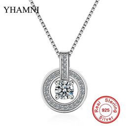 Yhamni 100% 925 Sterling Silver Fashion Round Crystal Pendant Necklace Full CZ Diamond Chain Sieraden voor vrouwen Gift DZ223279K