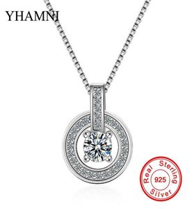 Yhamni 100 925 Sterling Silver Fashion Round Crystal Pendant Necklace Full CZ Diamond Chain Sieraden voor vrouwen Gift DZ2238660951