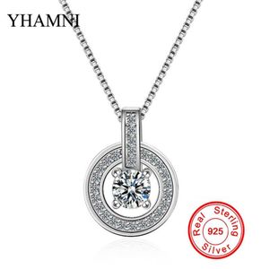 YHAMNI 100 925 Sterling Zilver Mode Ronde Kristallen Hanger Ketting Volledige CZ Diamanten Ketting Sieraden voor Vrouwen Gift DZ2235973983