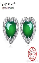 Yhamni 100 Natural Green Maleis Stone oorbellen Originele Solid 925 Sterling Silver Earrings CZ Sieraden voor vrouwen ZE4506192840