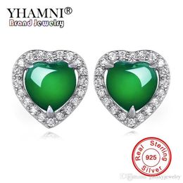 YHAMNI-pendientes de piedra malaya verde 100% Natural, pendientes de plata sólida 925 originales, joyería CZ para mujer ZE450253F