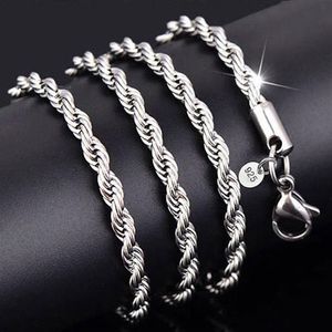 YHAMNI 100% Originele 925 Zilveren Ketting Vrouwen Mannen Gift Sieraden 3mm 16 18 20 22 24 26 28 30 inch Touw Ketting Ketting YN89274Y