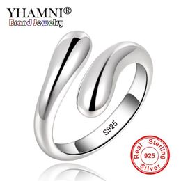 YHAMNI 100% Originele 925 Sterling Zilveren Ring Maat Verstelbaar Water Drop Teardrop Open Ring Voor Vrouwen met Geschenkdoos HR012202U