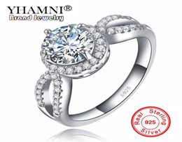 YHAMNI 100 Puur Zilver Luxe Trouwring Laboratorycreated Diamanten Sieraden Mode Ronde Engagement Bague Voor Vrouwen R0769707314