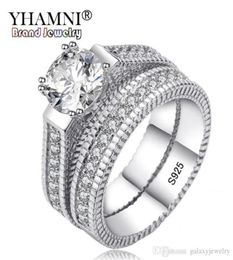 Yhamni 100 REAL 925 Anneaux en argent sterling coeurs et flèches 1CT CZ Diamond Madings For Women Double Engagement Ring MR196660463