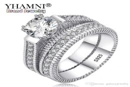 Yhamni 100 REAL 925 Anneaux en argent sterling coeurs et flèches 1CT CZ Diamond Madings For Women Double Engagement Ring MR191799448