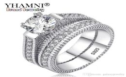 Yhamni 100 REAL 925 Anneaux en argent sterling coeurs et flèches 1CT CZ Diamond Madings For Women Double Engagement Ring MR196665526