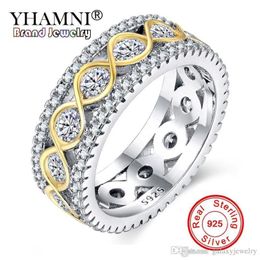 YHAMNI 100% Real Solid 925 Zilveren Ringen Voor Vrouwen Kleine CZ Surround Mode Gouden Zirkoon Sieraden Trouwringen Hele RA0148278J