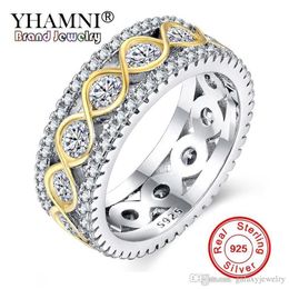 YHAMNI 100% Real Solid 925 Zilveren Ringen Voor Vrouwen Kleine CZ Surround Mode Gouden Zirkoon Sieraden Trouwringen Hele RA0148240t