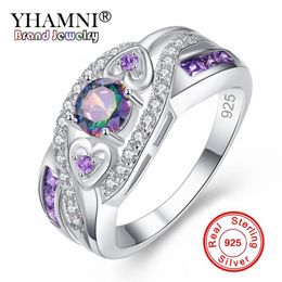 YHAMNI 100% Solid 925 Sterling Zilveren Ring Paarse Kleur Zirconia Ring Mode Trouwringen Cadeau Voor Vrouwen ZR809290p