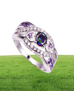 Yhamni 100 Solid 925 Sterling Silver Ring Purple Color Cubic Zirconia Ring Fashion Wedding Rings Cadeau voor vrouwen ZR8098181755