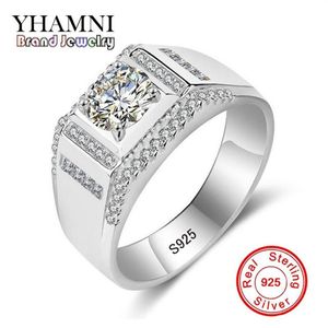 Yhamni 100% sólido 925 anillo de plata esterlina 1 quilates anillos de compromiso de diamantes para hombres anillo de boda con tanta joya mjz015236e