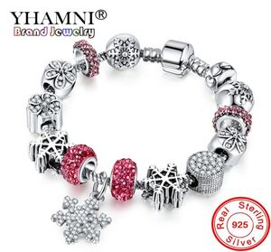 Yhamni Antique 925 Silver Wedding Vintage sieraden Bracband Bangle met sneeuwvlokkeerkristal kralen voor vrouwen YB2119090660