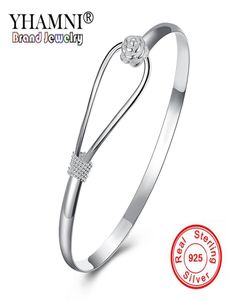 Brazalete de plata de ley 925 de marca YHAMNI para mujer con sello S925, brazalete romántico de plata de ley con flor de cerezo B1799189128