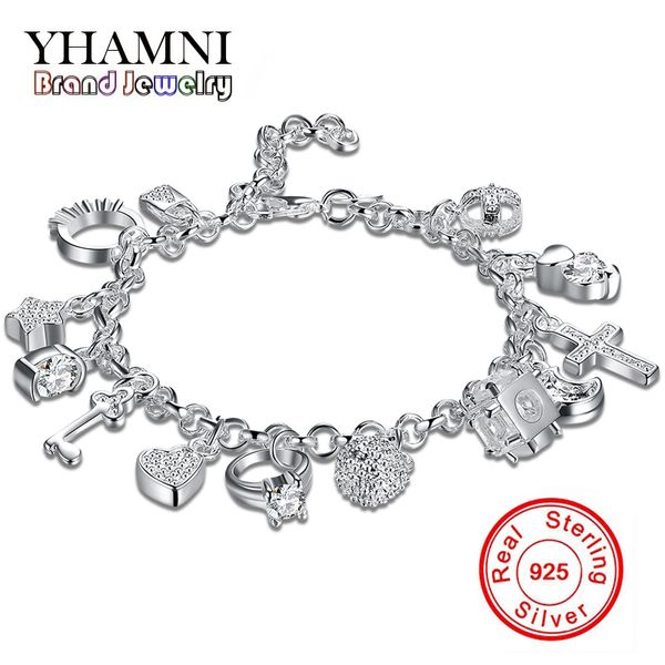 YHAMNI marque Design Unique 925 Bracelet en argent bijoux de mode Bracelet à breloques 13 pendentifs Bracelets Bracelets pour femmes H144