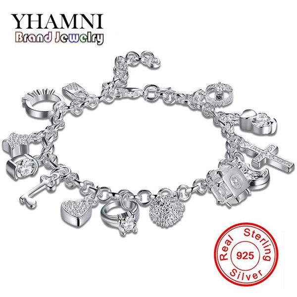 YHAMNI marque conception Unique 925 Bracelet en argent bijoux de mode Bracelet à breloques 13 pendentifs Bracelets Bracelets pour femmes H144238C