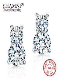 Yhamni Classic 925 Sterling Silver Round Oorronde oorbellen voor vrouwen Hoogwaardige CZ Diamond Stud Earrings Fashion Jewelry BKE0113343223