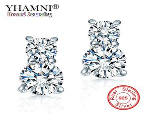 YHAMNI Klassieke 925 Sterling Zilveren Ronde Stud Oorbellen Voor Vrouwen Hoge Kwaliteit CZ Diamanten Stud Oorbellen Mode-sieraden BKE0115818902