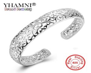 Yhamni Classic Real 925 Sterling Silver Bracelets Bangles For Women Fashion Charm Jewelry Open Cuff Bangle B148209667