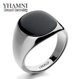 YHAMNI Mode Zwarte Trouwringen Voor Mannen Merk Luxe Zwarte Onyx Stenen Kristallen Ring Mode 18KRGP Ringen Mannen Sieraden R0378250D
